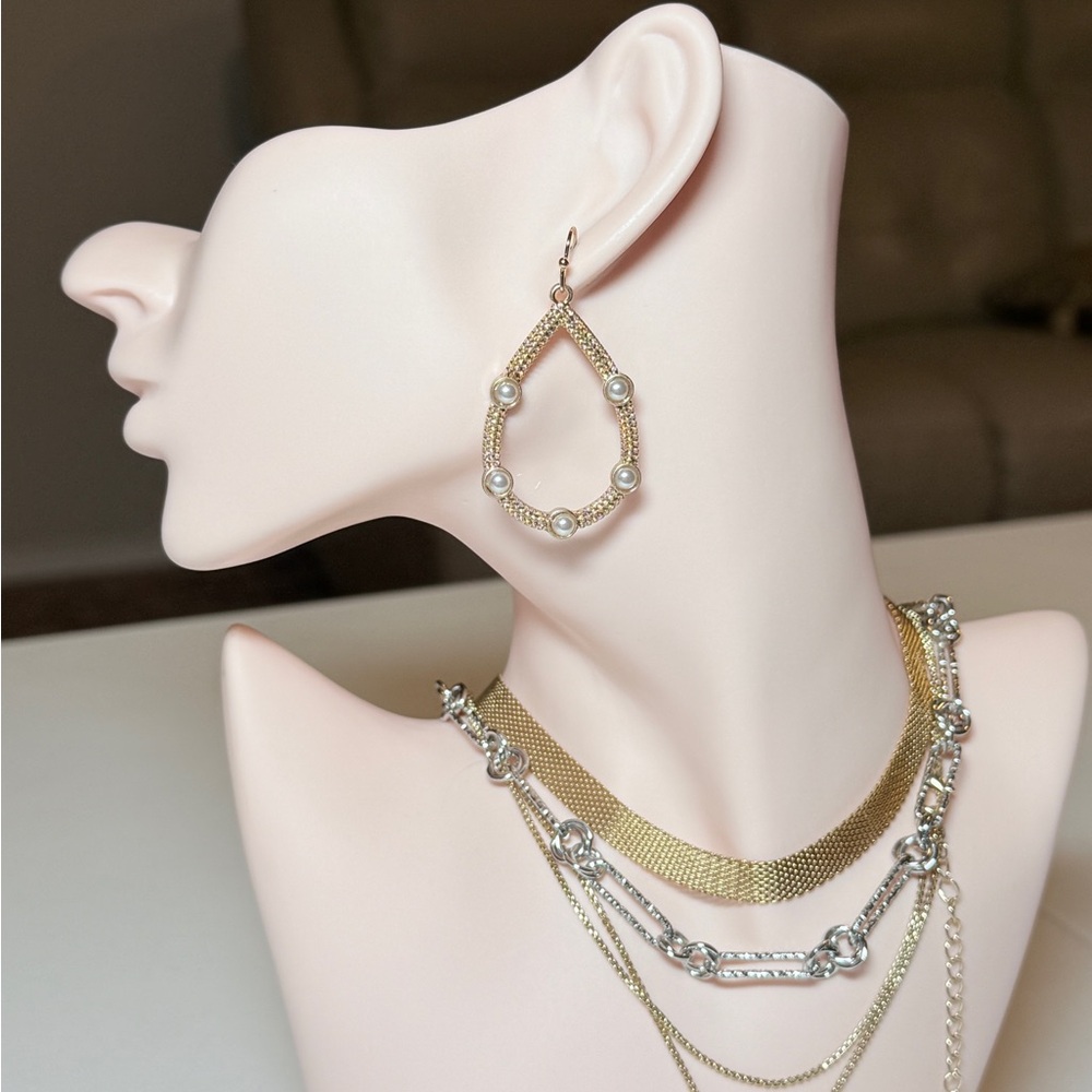 Gold Teardrop Pearl Accent Earrings